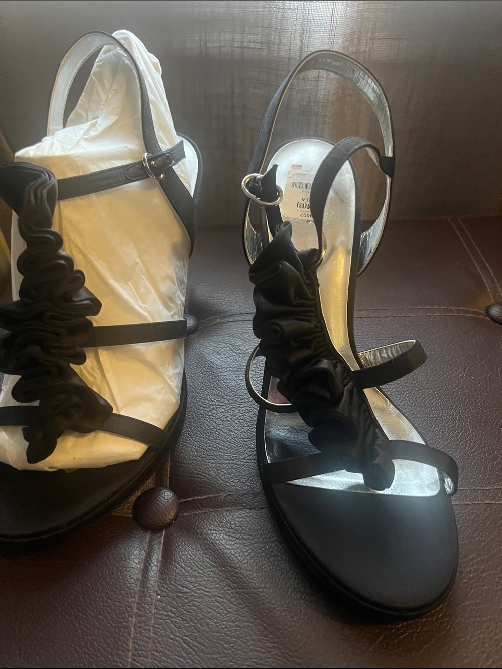 Jacqueline Ferrar Black Ruffle Strappy Heels